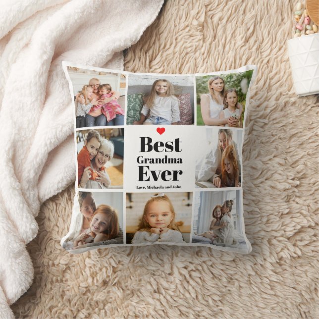 Best Grandma Ever Heart 8 Photo Collage Kussen (Deken)