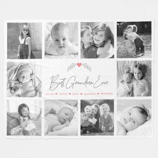 Best Grandma Ever Modern Script 10 Photo Collage Fleece Deken (Voorkant (Horizontaal))