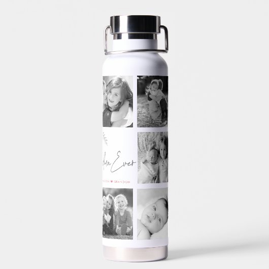 Best Grandma Ever Modern Script 10 Photo Collage Waterfles (Achterkant)