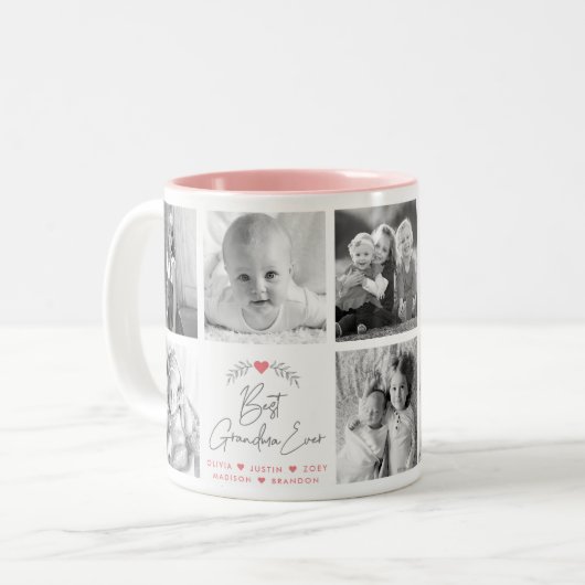 Best Grandma Ever Modern Script 8 Photo Collage Tweekleurige Koffiemok (Voorkant links)