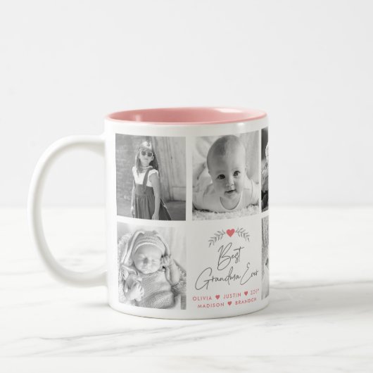Best Grandma Ever Modern Script 8 Photo Collage Tweekleurige Koffiemok (Links)
