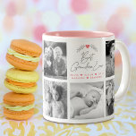 Best Grandma Ever Modern Script 8 Photo Collage Tweekleurige Koffiemok<br><div class="desc">"Beste oma ooit." Ze houdt elke minuut van haar kleinkinderen. Een stijlvol, eenvoudig beeld van zacht grijs handgeschreven script en bladhart laurier, samen met zacht roos roze sans serif en script typografie bedekken een witte achtergrond. Voeg acht, gekoesterde foto's van uw keuze toe en pas de namen aan voor de...</div>