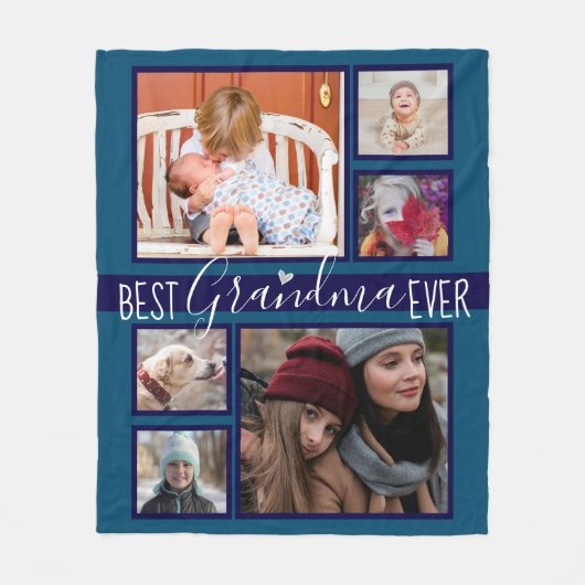 Best Grandma Ever Multi Photo Blue Fleece Deken (Voorkant)