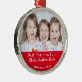 Best Grandma Ever Persoonlijk Fotokerstfeest Metalen Ornament (Rechts)