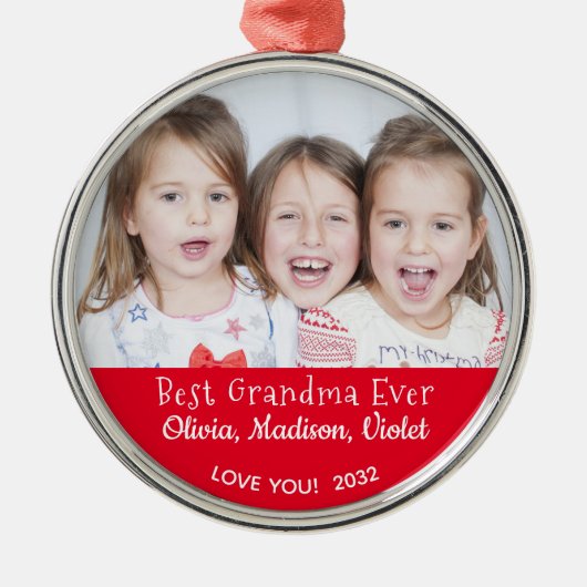 Best Grandma Ever Persoonlijk Fotokerstfeest Metalen Ornament (Voorkant)