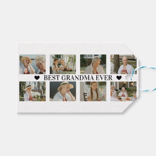 Best Grandma Ever Photo Collage – Gift with Hearts Cadeaulabel (Voorkant (Horizontaal))