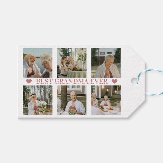 Best Grandma Ever Photo Collage – Gift with Hearts Cadeaulabel (Voorkant (Horizontaal))