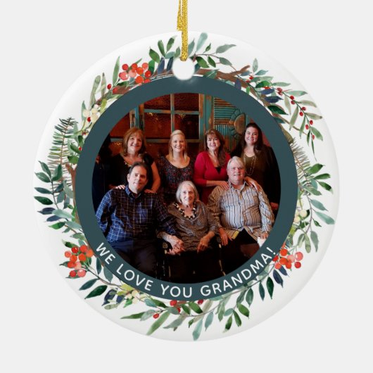 Best Grandma Ever Photo Elegant kerstFloral Keramisch Ornament (Achterkant)