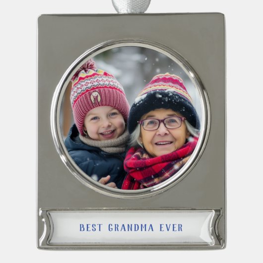 Best Grandma Ever Photo Verzilverd Banner Ornament (Voorkant)