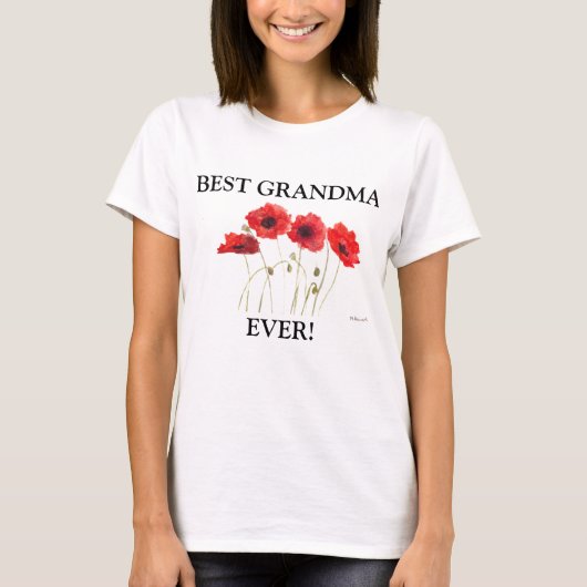 Best Grandma Ever Poppies waterverf red T-Shirt (Voorkant)