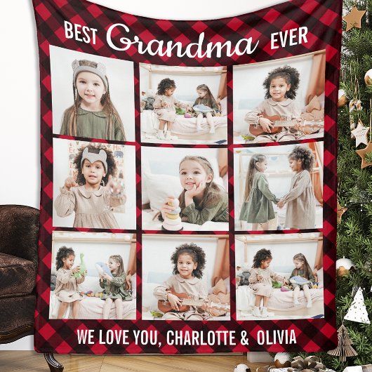 Best Grandma Ever Red Buffalo Pset Photo Collage Fleece Deken