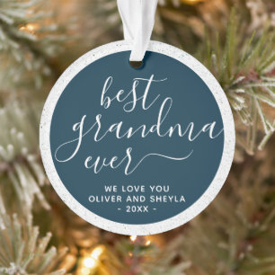 Best Grandma Ever Script Photo on Back Keepslag Ornament