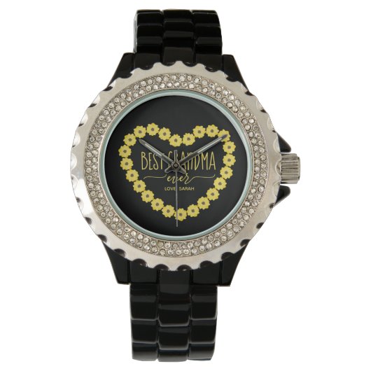 Best Grandma Ever Sunflower Heart, gepersonaliseer Horloge (Voorkant)