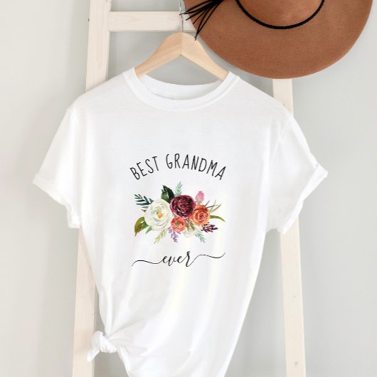 Best Grandma Ever | Trendy Burgundy Boho Floral T-shirt