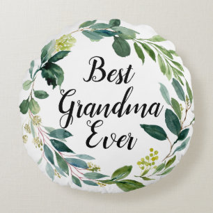 Best Grandma Ever Waterverf Foliage Wreatfoto  Rond Kussen