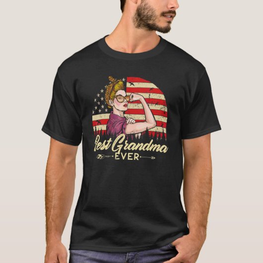 Best Grandma Ever Women American Flag  Deco T-shirt (Voorkant)