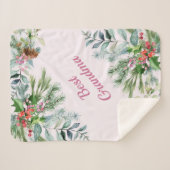 Best Grandma Evergreen Holly Berries Pink Green Sh Sherpa Deken (Voorkant (horizontaal))