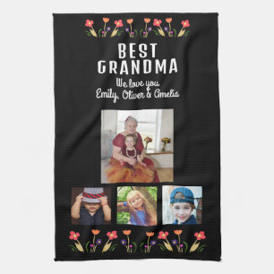 Best Grandma Flowers 4 Photo Collage Keepslag Theedoek