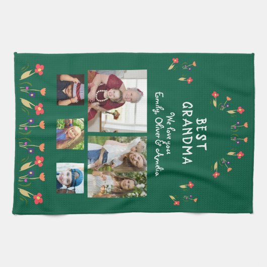 Best Grandma Flowers 5 Photo Collage Keepsake  Theedoek (Horizontaal)