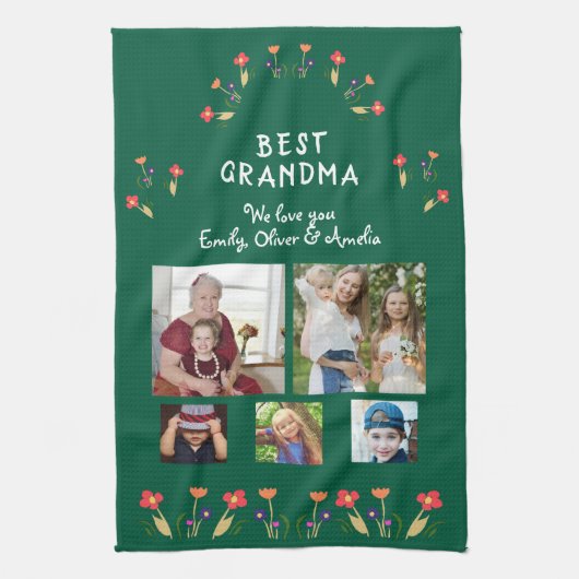 Best Grandma Flowers 5 Photo Collage Keepsake  Theedoek (Verticaal)