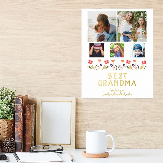 Best Grandma Flowers 5 Photo Collage Keepslag Folie Afdrukken