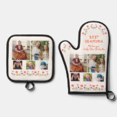 Best Grandma Flowers 5 Photo Collage Keepslag Ovenwant & Pannenlap Set (Voorkant)