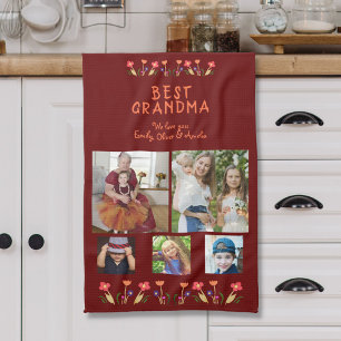 Best Grandma Flowers 5 Photo Collage Keepslag Theedoek