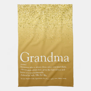 Best Grandma, Grandmoeder Definition Gold Glitter Theedoek