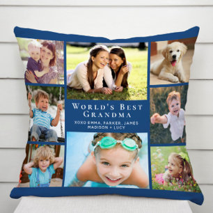 Best Grandma Photo Collage Blue Kussen