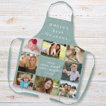 Best Grandma Photo Collage Sage Green Schort<br><div class="desc">Een mooi cadeau voor de beste oma in de wereld. Personaliseer dit fotocollage-schort met acht afbeeldingen kleinkinderen, kinderen, andere familieleden, huisdieren, enz. Pas 'World's Best Grandma' aan en of ze 'Oma', 'Nana', 'Abuela' enz. heet, en voeg de namen van haar kleinkind toe als een handtekening, allemaal in moderne witte typografie...</div>