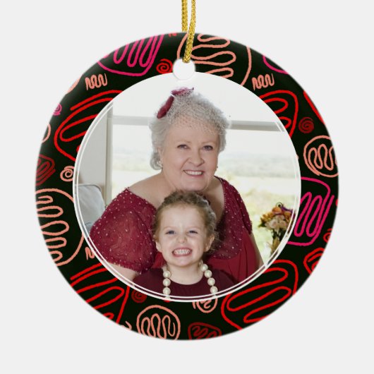 Best Grandma Red One Line Pattern Foto Keramisch Ornament (Voorkant)