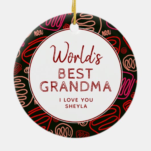 Best Grandma Red One Line Pattern Foto Keramisch Ornament (Achterkant)