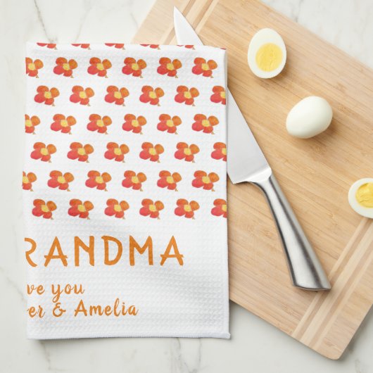 Best Grandma Red Summer Flower Pattern Theedoek (Quarter Fold)