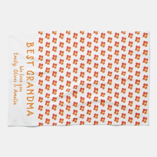 Best Grandma Red Summer Flower Pattern Theedoek (Horizontaal)