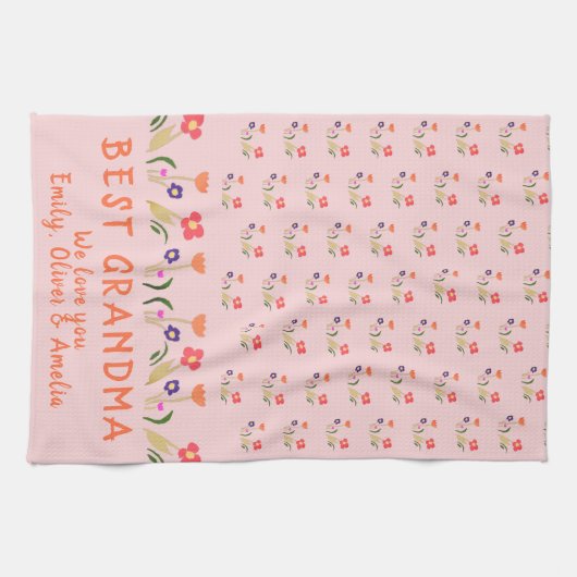 Best Grandma Summer Flower Pattern Tekening Theedoek (Horizontaal)