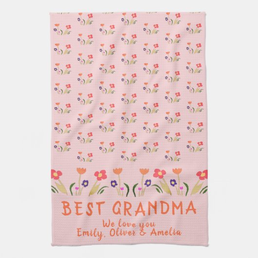 Best Grandma Summer Flower Pattern Tekening Theedoek (Verticaal)