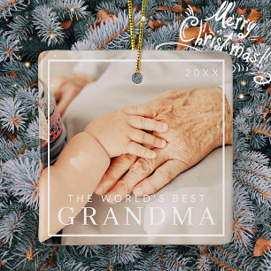 Best Grandma Two Photo Holiday Keramisch Ornament