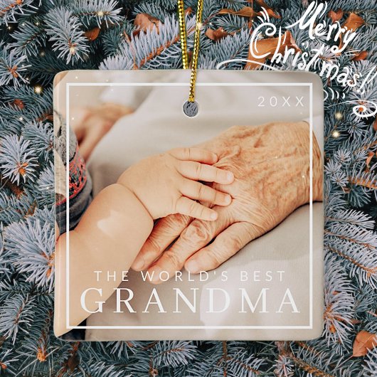 Best Grandma Two Photo Holiday Keramisch Ornament