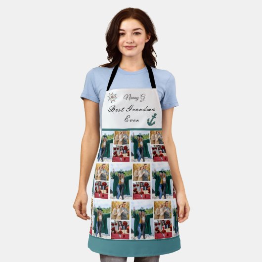 Best Grandmoeder Ever Photo Collage White Script Schort (Gedragen)