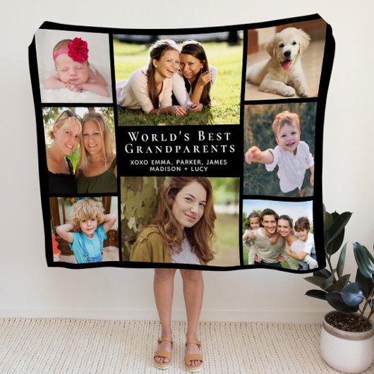 Best Grandouders Photo Collage Black Sherpa Deken
