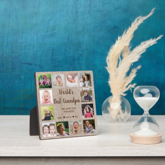 Best Grandpa 12 Photo Collage Rustic Wood Fotoplaat (Insitu)