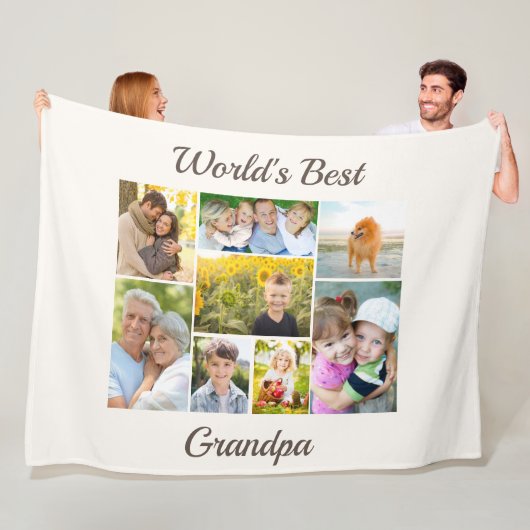 Best Grandpa 8 Photo Collage ter wereld Fleece Deken (In situ)