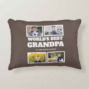 Best Grandpa Brown White Photo Collage Accent Kussen