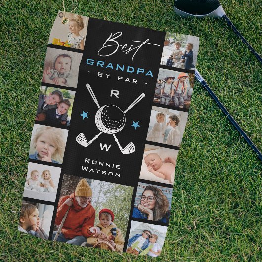 'Best Grandpa by Par' 13 x Foto Collage Golfhanddoek
