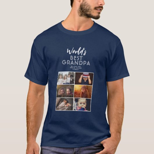 Best Grandpa Custom 6 Photo Collage T-shirt (Voorkant)