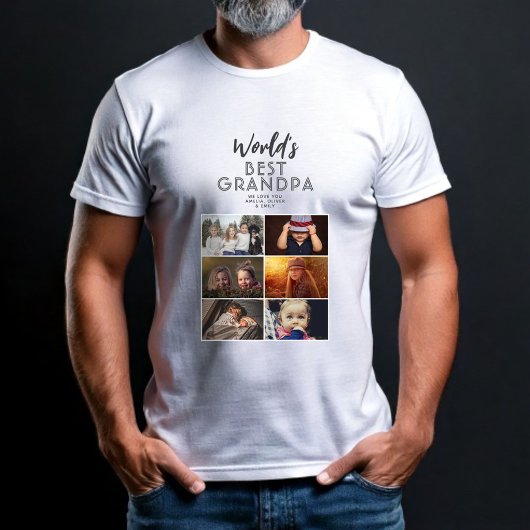 Best Grandpa Custom 6 Photo Collage T-shirt