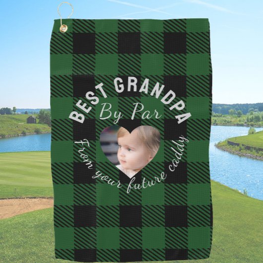 Best Grandpa Custom Kids Photo Green Buffalo Plaid Golfhanddoek