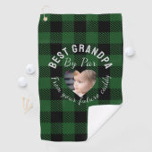 Best Grandpa Custom Kids Photo Green Buffalo Plaid Golfhanddoek (Insitu)