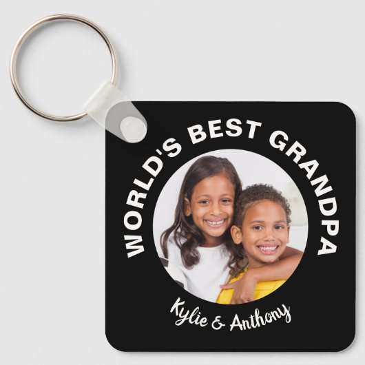 Best Grandpa Custom Photo Black Sleutelhanger (Voorkant)