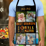 BEST GRANDPA en GRILL MASTER 16 Foto Collage Schort<br><div class="desc">Creëer een gepersonaliseerd fotogrillen schort voor een barbeque of grillgrootvader die deze foto collage sjabloon met 16 afbeeldingen gebruikt en gepersonaliseerd met zijn naam of bijnaam, de voorgestelde titel BEST GRANDPA en GRILL MASTER in een brand- en vlammentypografie tegen een bewerkbare zwarte achtergrondkleur. Voeg de namen van kleinkinderen of andere...</div>